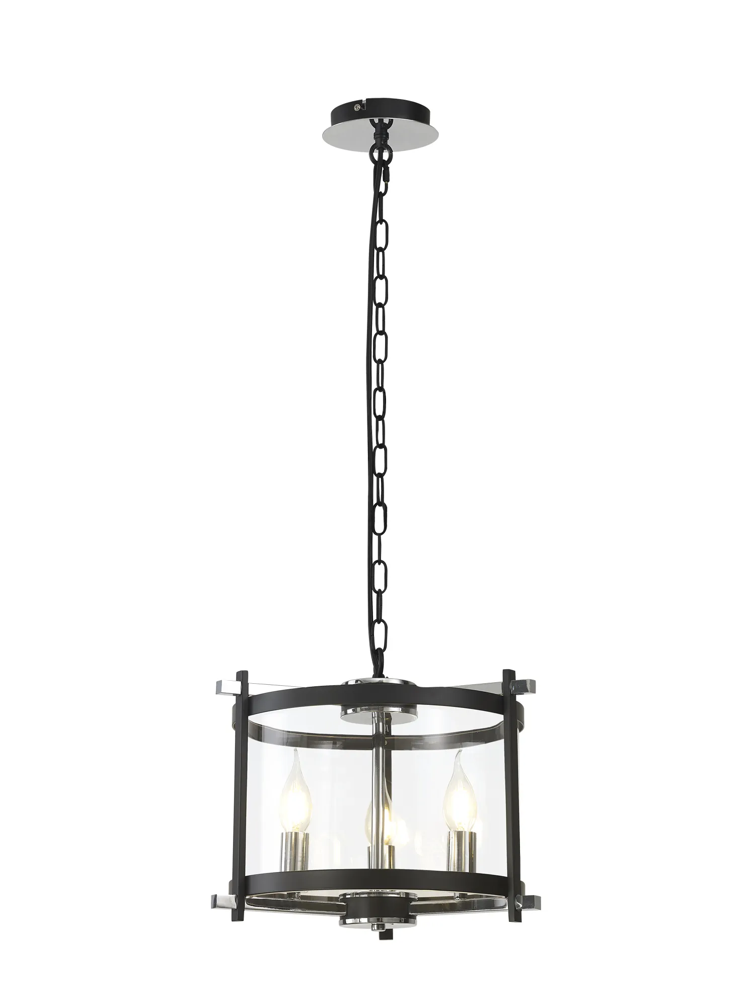 D0639  Nolan 36cm Glass Pendant 3 Light Black/Polished Chrome